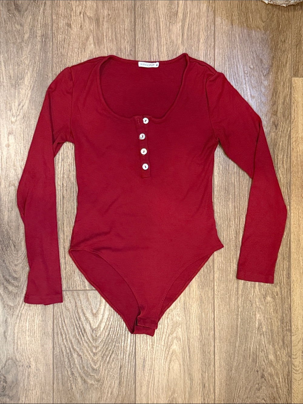 MangoPop Ribbed V-Neck Long Sleeve Bodysuit